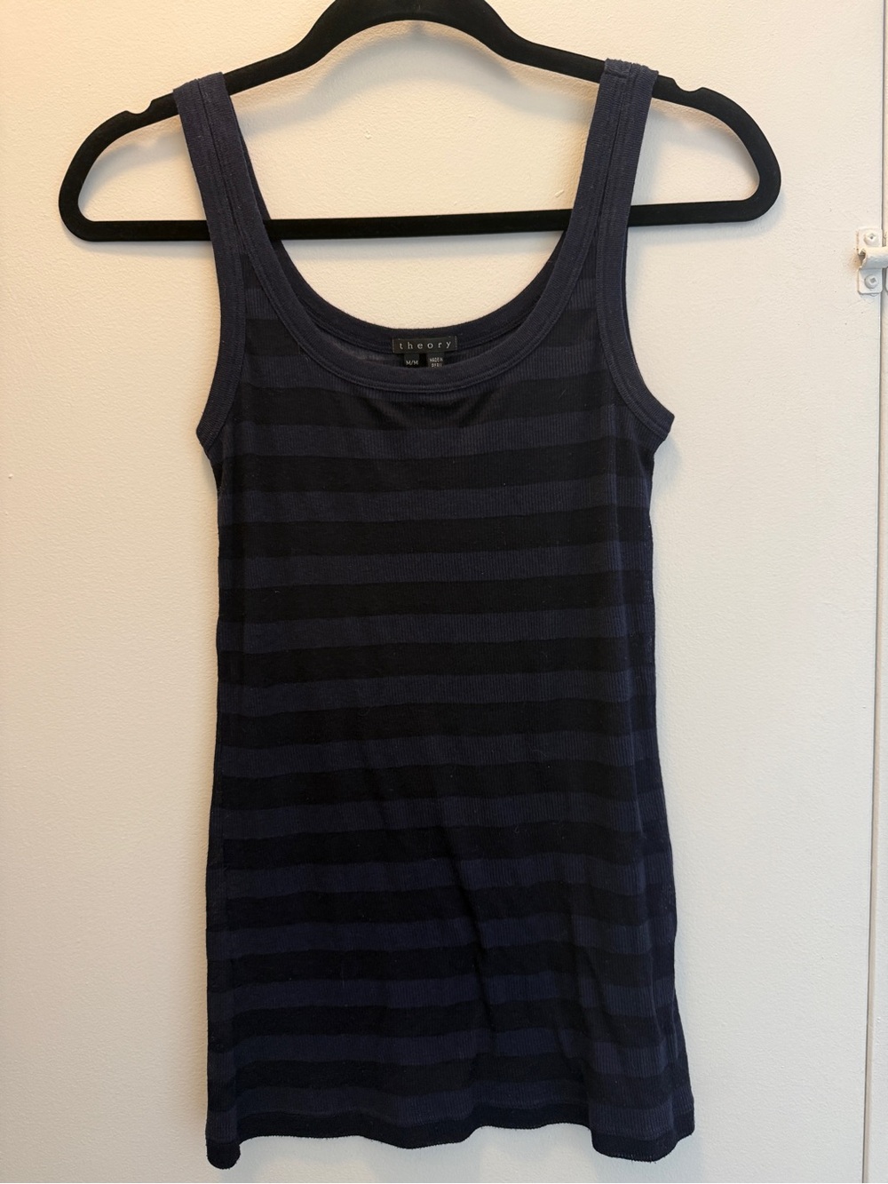 Theory Navy Striped Mesh Tank
